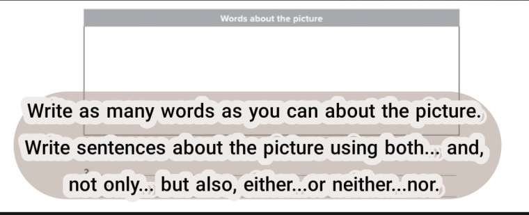 Write as many words as you can about the picture. Write sentences about the picture using both... and, not only... but also, either...or neither...nor.