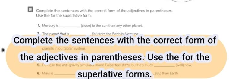 حل كتاب نشاط انجليزي ثالث ثانوي Mega goal 5 Complete the sentences with the correct 2 Complete the sentences with the correct form of the adjectives in parentheses. Use the for the superlative forms.