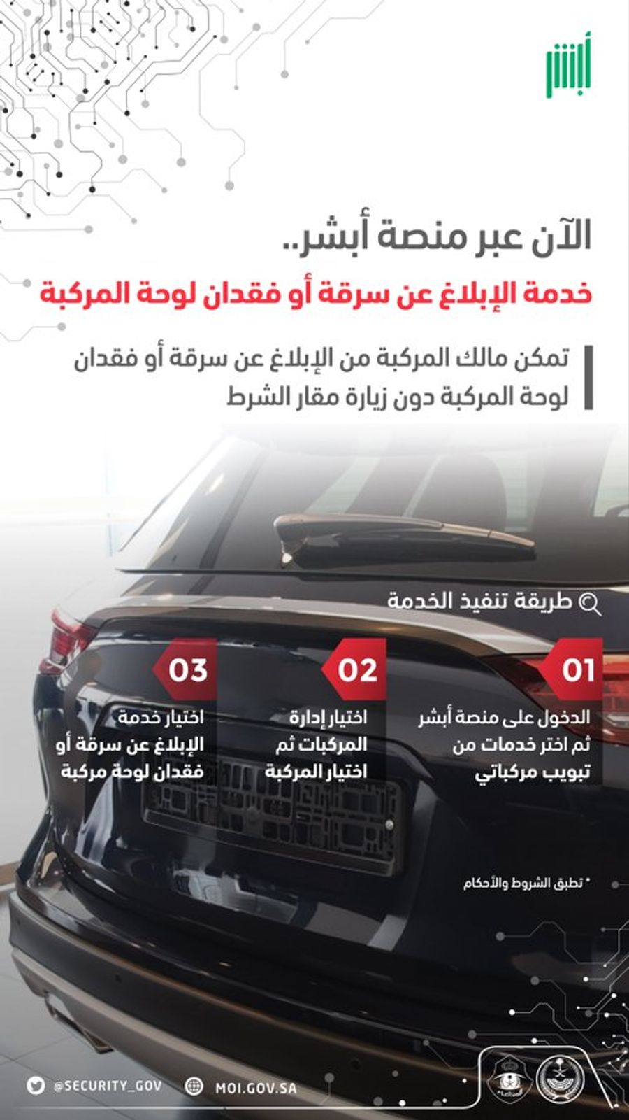 الإبلاغ عن سرقه مركبه الكترونيا من خلال منصه ابشر وتعرف علي الشروط وخطوات الخدمه 1 الإبلاغ عن سرقه مركبه الكترونيا