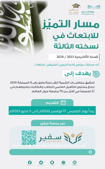 شروط التقديم على مسار التميز للابتعاث لعام 2024/2023 وتوضيح هام بالنسبة لمعايير القبول 1 موعد التقديم على مسار التميز للابتعاث شروط التقديم على مسار التميز للابتعاث لعام 2024/2023 وتوضيح هام بالنسبة لمعايير القبول