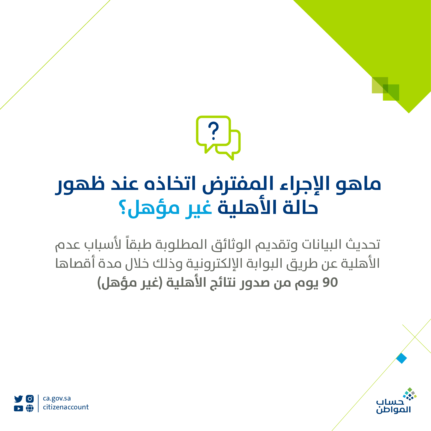 ما الإجراءات التي يجب اتخاذها عند ظهور عدم أهلية حساب المواطن