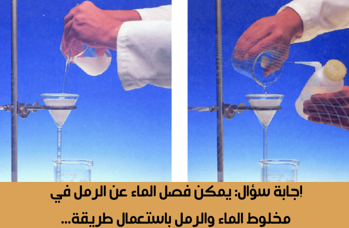 يمكن فصل الماء عن الرمل في مخلوط الماء والرمل باستعمال طريقة…